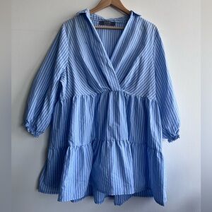 Blue Striped Babydoll Tunic Dress | Cottagecore Coastal Oversized Sz 12